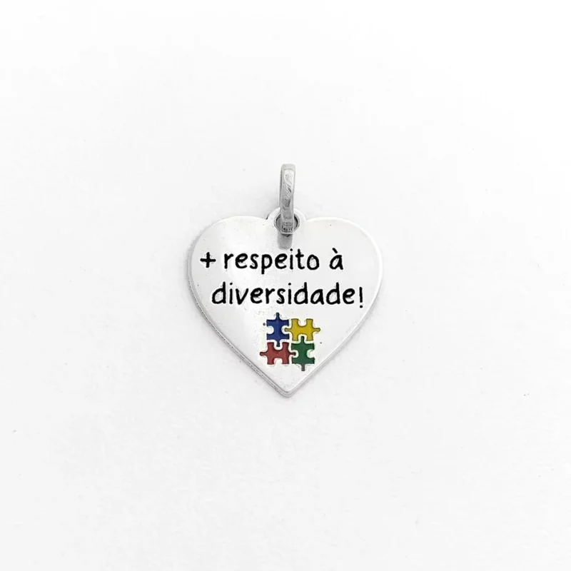 Pingente de Coração com Símbolo do Autismo "+ Respeito Á Diversidade! "