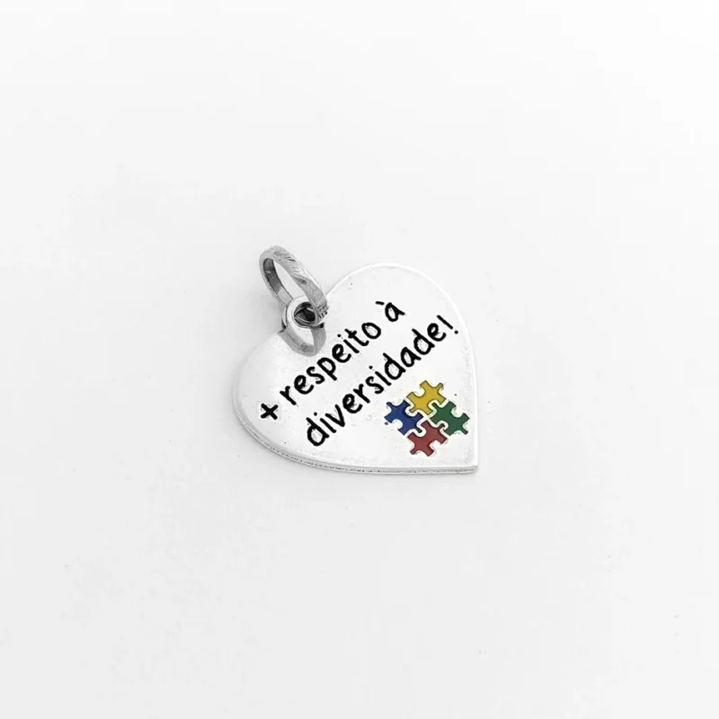 Pingente de Coração com Símbolo do Autismo "+ Respeito Á Diversidade! " - Imagem 2