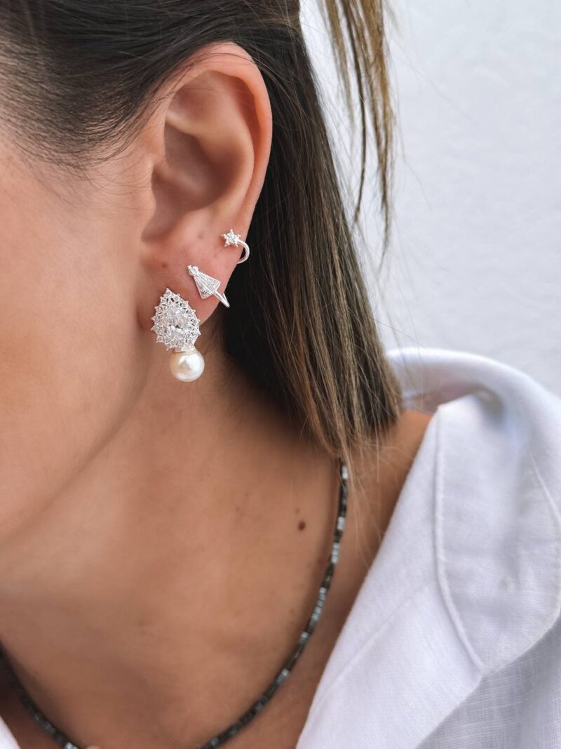 Brinco Ear Cuff de Nossa Senhora Aparecida e Estrela Cravejado com Zircônias - Imagem 3