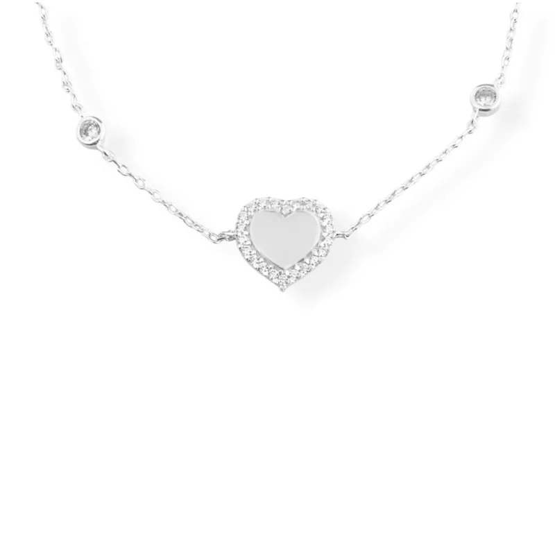 Pulseira com Coração Liso e Bordas Cravejadas em Zircônias - 17cm - Imagem 2
