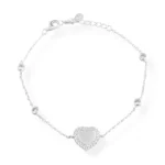 Pulseira com Coração Liso e Bordas Cravejadas em Zircônias - 17cm