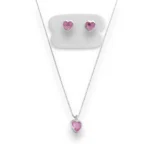 Conjunto em Prata 925 de Coração com Zircônia Rosa - 40cm