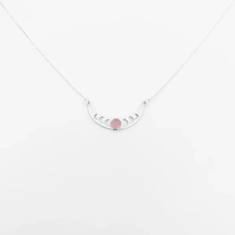 Gargantilha de Meia Lua com Fases da Lua e Quartzo Rosa - 40cm - Image 2