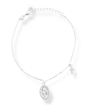 Pulseira com Pingente de Santa Rita com Bordas Cravejadas em Zircônia - 17cm