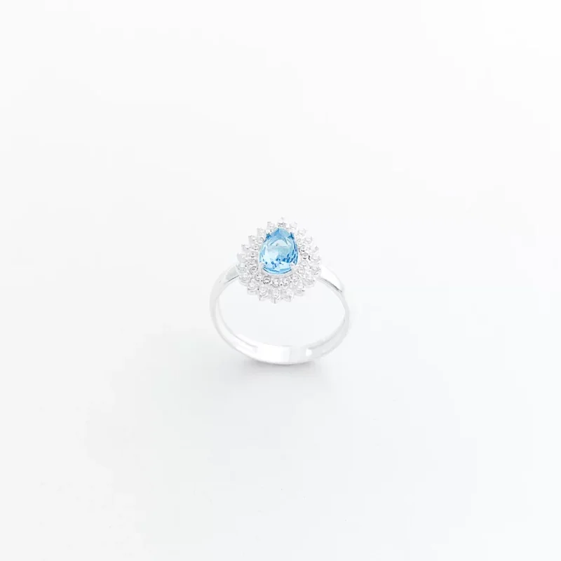 Anel em Gota e Microzircônias Cor Água Marinha em Prata 925 - Imagem 2