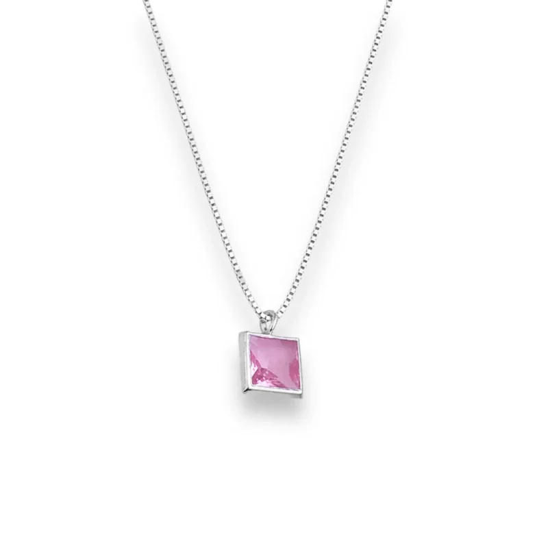 Conjunto em Prata 925 Quadrado com Zircônia Rosa - 40cm - Image 2
