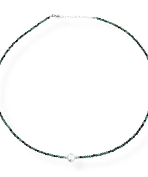 Gargantilha de Turquesa Africana com Pérola - 38cm
