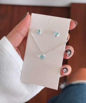 Conjunto em Prata 925 com Zircônias cor Água Marinha