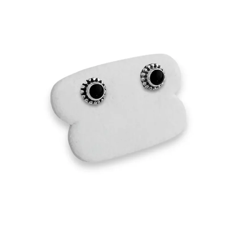 BRINCO COM PEDRA ÔNIX EM PRATA 925-3MM