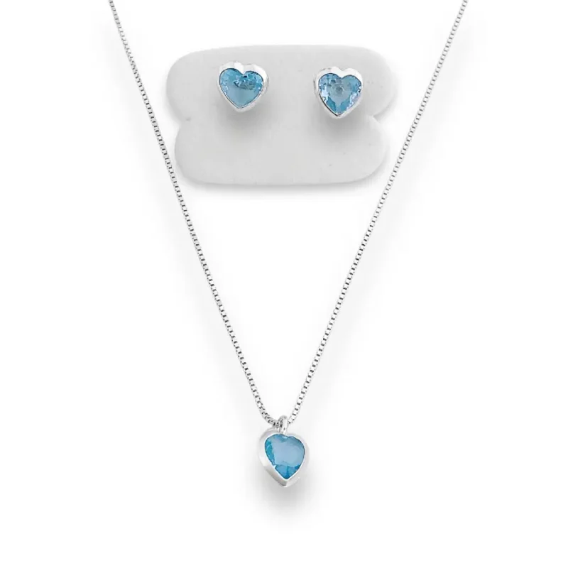 Conjunto em Prata 925 com Zircônias cor Água Marinha - Imagem 2