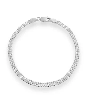 Pulseira Três Fileiras De Bolinhas em Prata 925-18cm