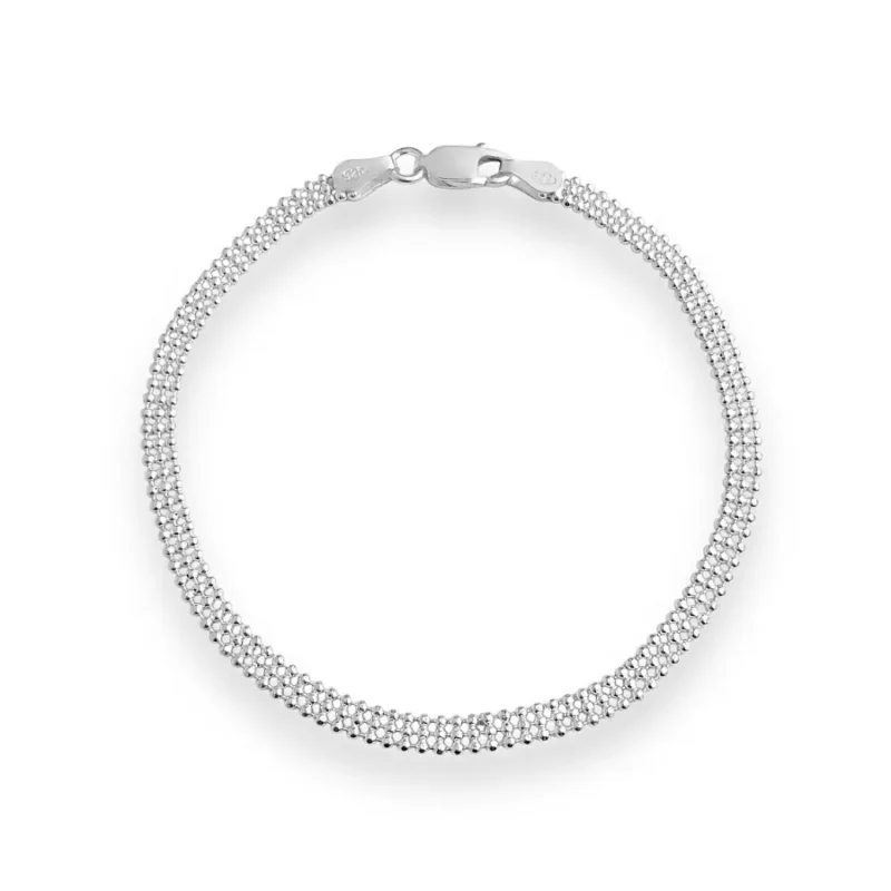 Pulseira Três Fileiras De Bolinhas em Prata 925-18cm