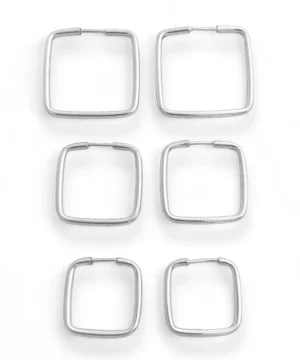 Trio de Brincos com Argolas Quadradas- Prata 925