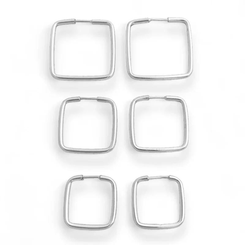Trio de Brincos com Argolas Quadradas- Prata 925