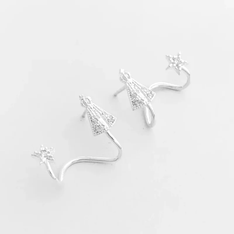 Brinco Ear Cuff de Nossa Senhora Aparecida e Estrela Cravejado com Zircônias - Imagem 2