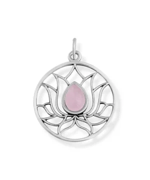 Pingente Redondo Trabalhado Com Pedra Quartzo Rosa Em Prata 925