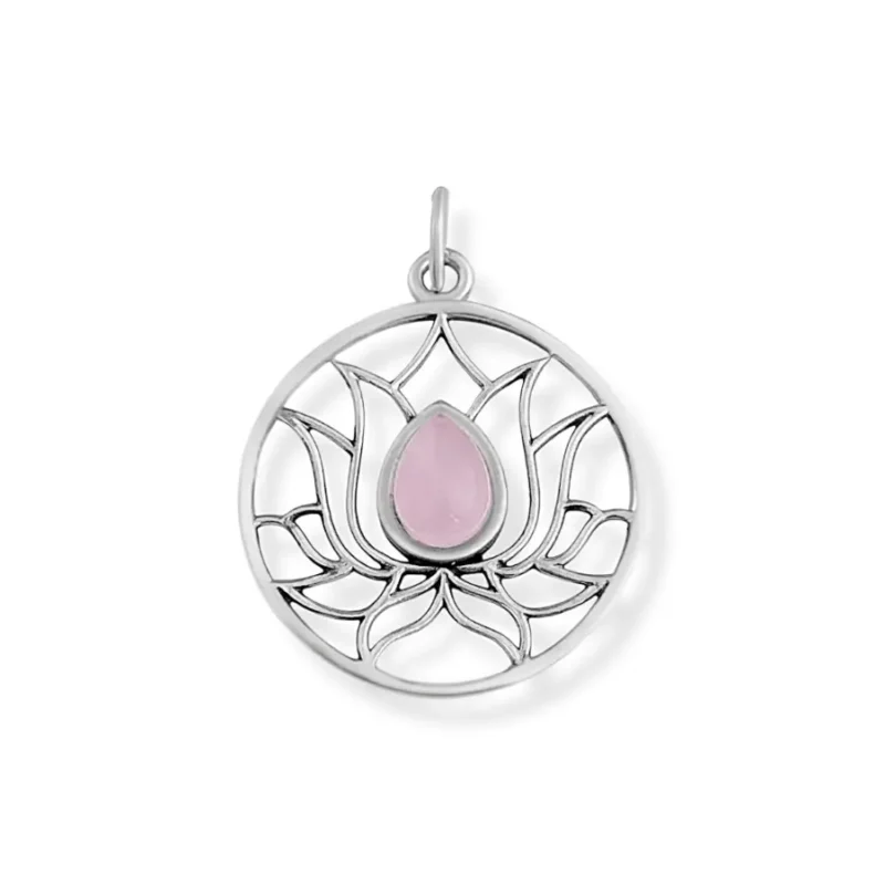 Pingente Redondo Trabalhado Com Pedra Quartzo Rosa Em Prata 925