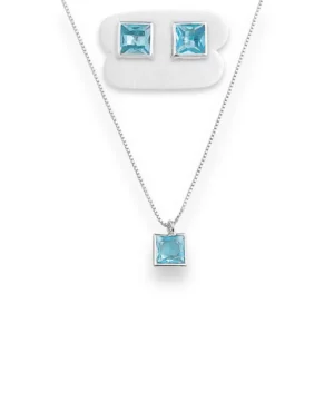 Conjunto com Zircônia Quadrada Água Marinha