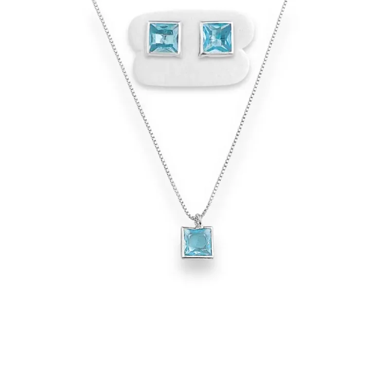 Conjunto com Zircônia Quadrada Água Marinha