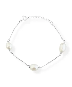 Pulseira De Pérola Natural Em Prata 925- 16cm
