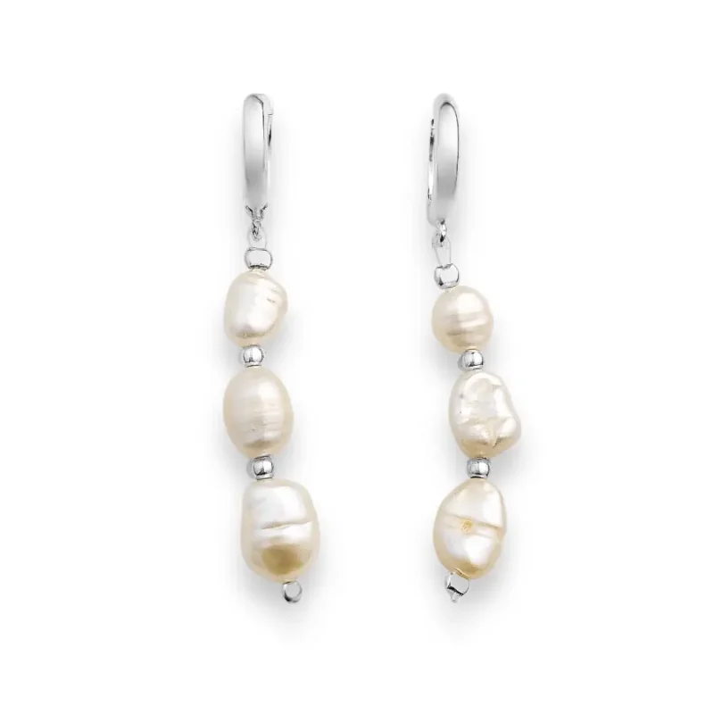 Brinco de Argola Com Pérolas Biwa em Prata 925 - Imagem 2