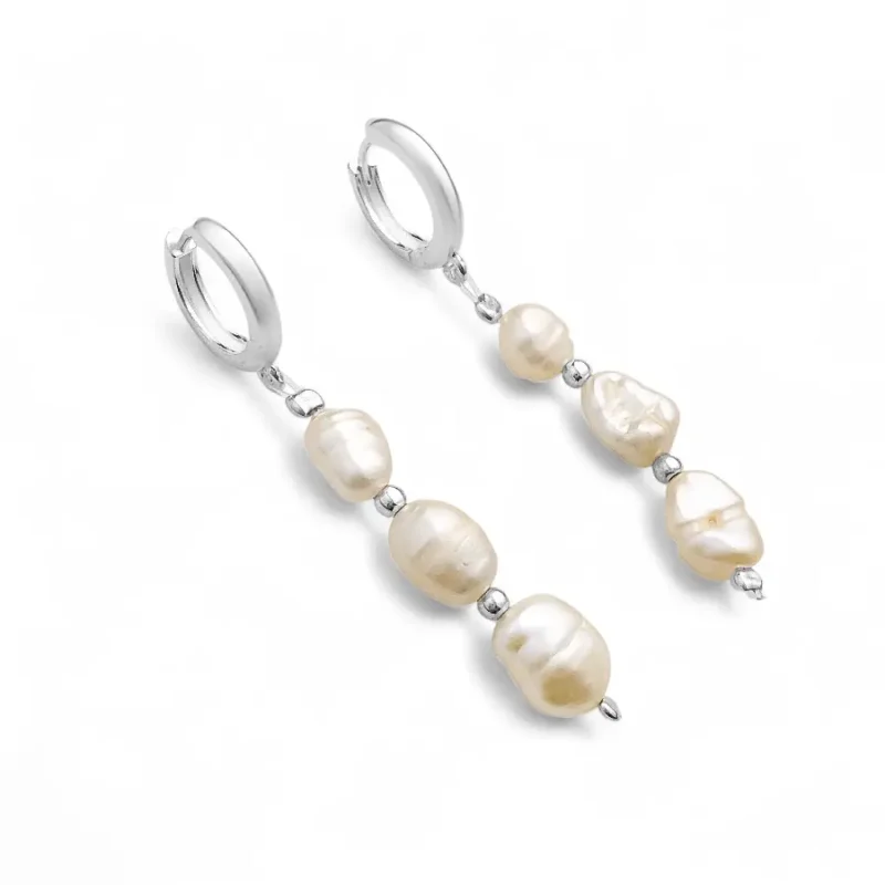 Brinco de Argola Com Pérolas Biwa em Prata 925