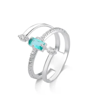 Anel 3 Aros com  Zircônia cristal e verde em Prata 925