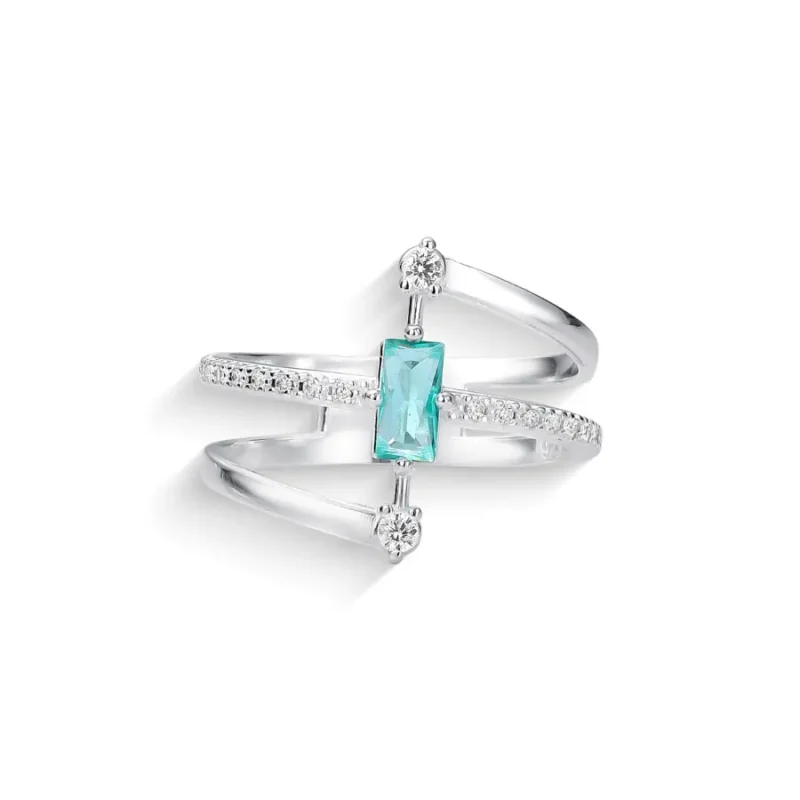 Anel 3 Aros com  Zircônia cristal e verde em Prata 925 - Imagem 3