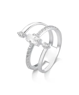 Anel Três Aros Cravejados em Prata 925