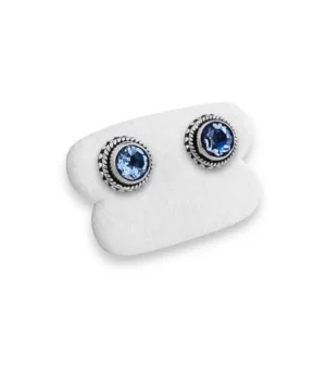 Brinco em prata 925 Envelhecida de Pedra Topázio Azul