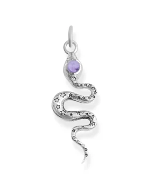 Pingente de Cobra com Pedra Ametista em Prata 925