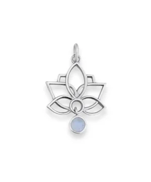 Pingente de Flor de Lótus com Pedra da Lua em Prata 925