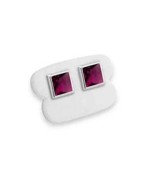 Brinco Quadrado Zircônia Rosa em Prata 925