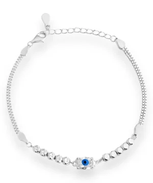 Pulseira Fio Duplo com Bolinhas e Olho Grego em Prata 925